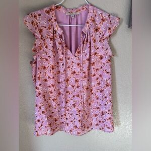 Floral Ruffle Sleeve Blouse in Pink